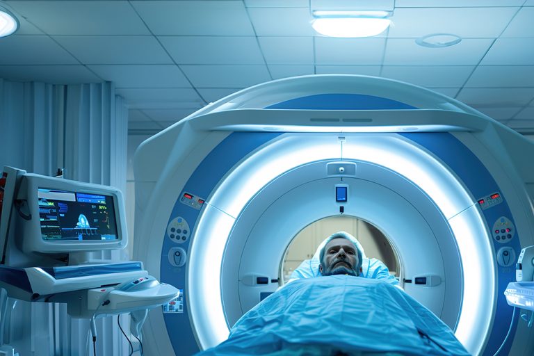 Radiologist conducting MRI scan for patient, using advanced medical imaging technology in hospital